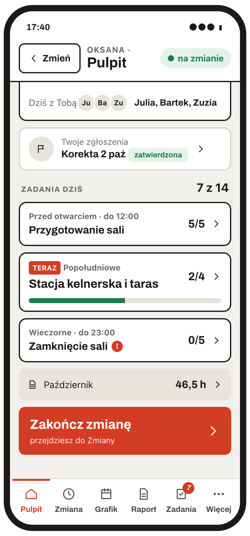 Pulpit kelnerki na zmianie: kto pracuje obok, zadania sali na dziś, godziny w miesiącu